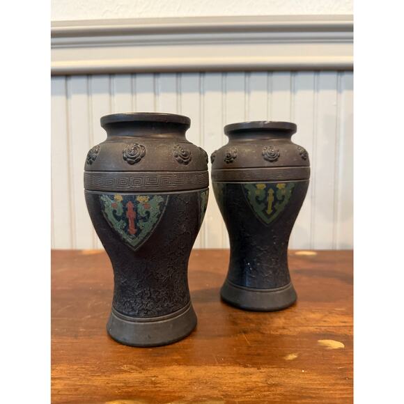 Vintage Japan Ceramic Vases – Raised Floral & Crest - Picture 1 of 3